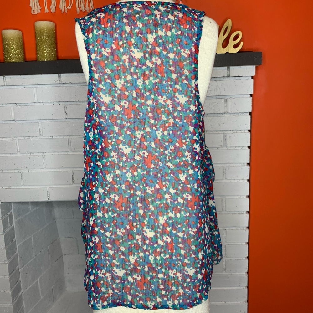 Route 66 Sheer Floral Ruffle Tank Top - Picture 2 of 5